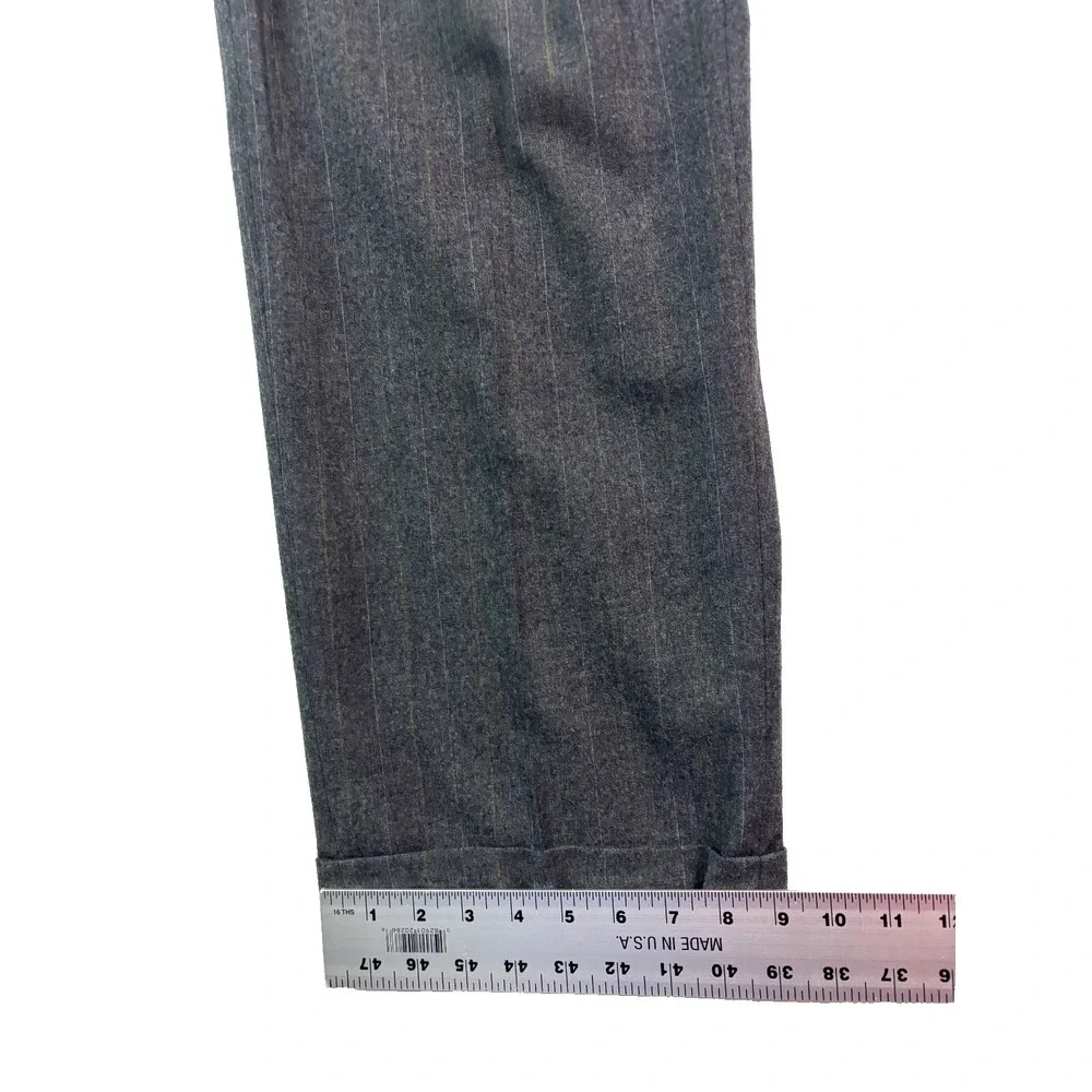 vtg USA Made 46R 40x30 Gray Tan Stipe Flannel Wool 2pc Pant Suit Pleated Cuffed